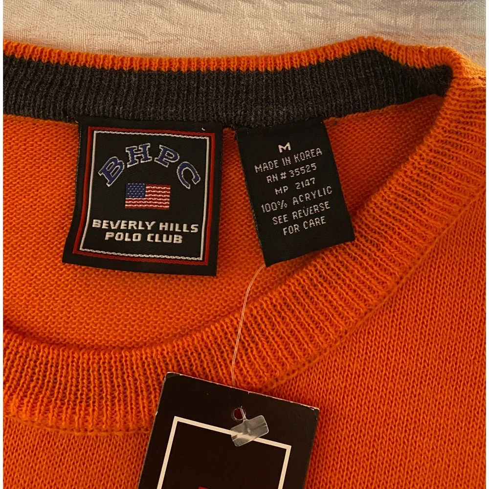 BHPC Beverly Hills Polo Club Orange‎ Gray Striped Knit T-Shirt Medium
